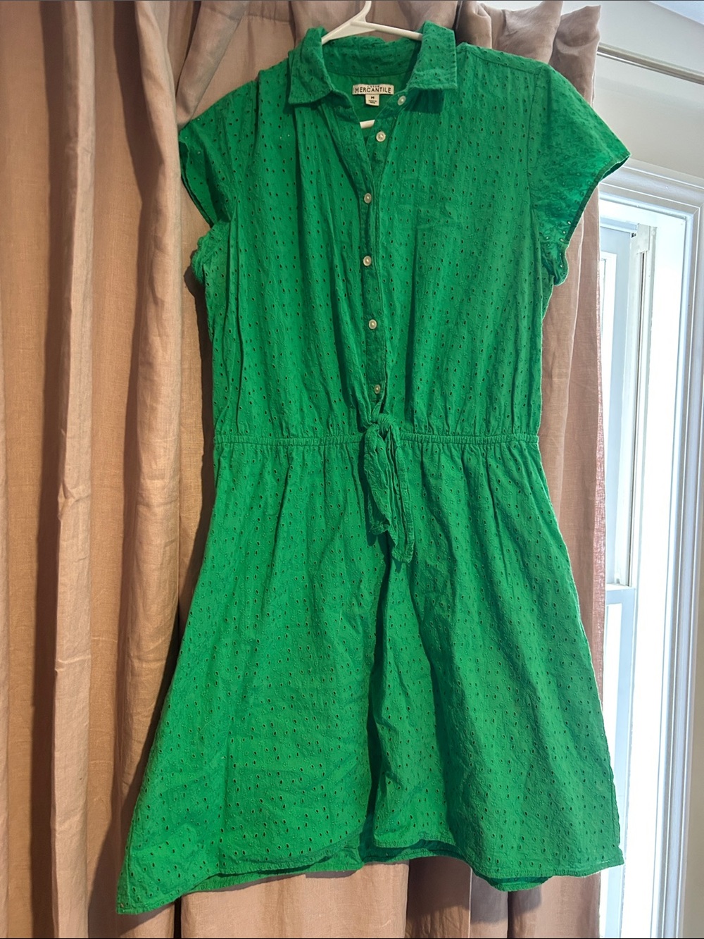 JCrew Emerald Eyelet Button-Front Mini Dress